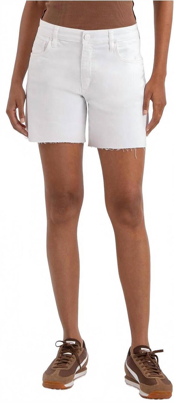 NEW KUT FROM THE KLOTH hailey high rise short with raw hem in optic white